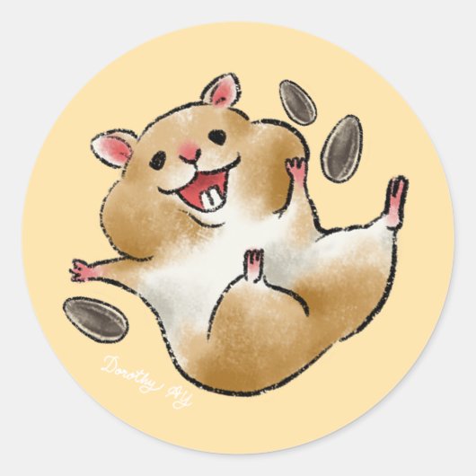 Happy Hamster Ronde Sticker (Voorkant)