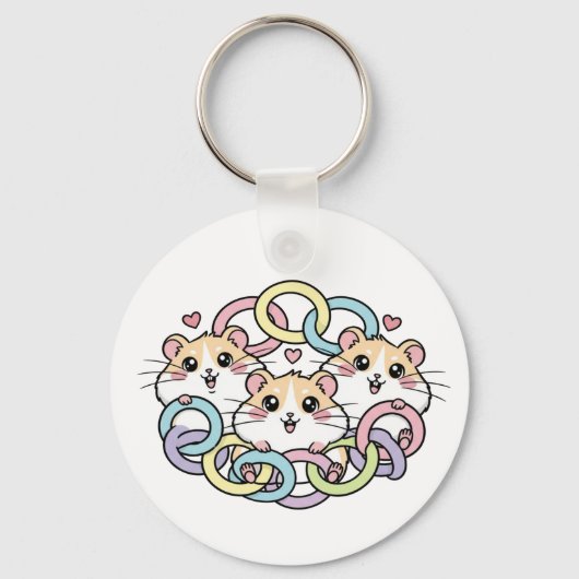 Happy Hamsters in Pastel Rings Sleutelhanger (Achterkant)