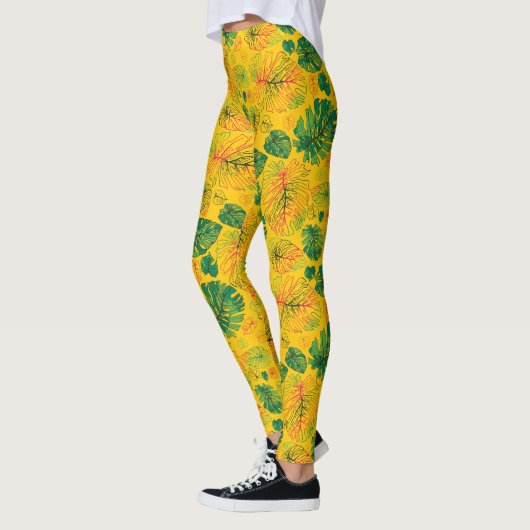 Happy Hand Drawn Monstera Gele Coördinaat Leggings (Links)