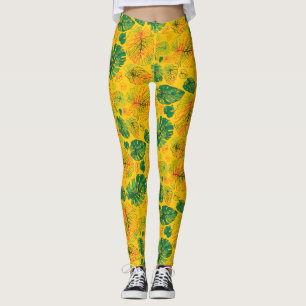 Happy Hand Drawn Monstera Gele Coördinaat Leggings