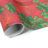 Happy Hand Drawn Monstera Red Coordinate Cadeaupapier (Rol Hoek)