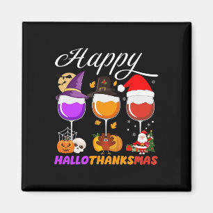 Happy Hanksgi Wine Glass Halloween Thanksgi Magneet