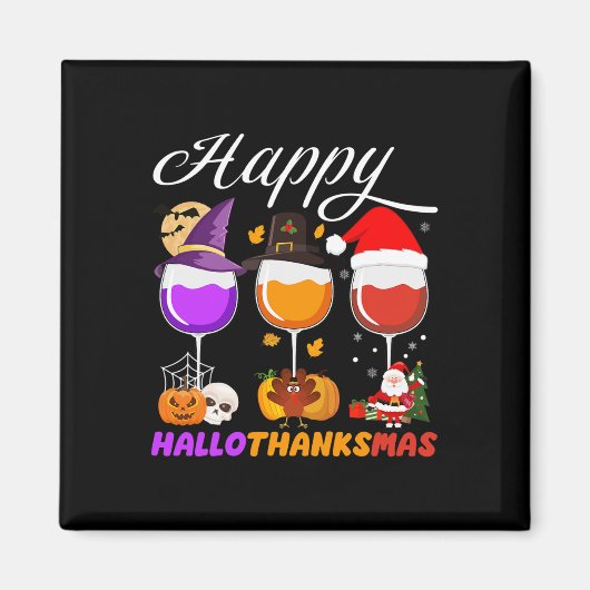 Happy Hanksgi Wine Glass Halloween Thanksgi Magneet (Voorkant)