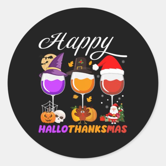 Happy Hanksgi Wine Glass Halloween Thanksgi Ronde Sticker (Voorkant)