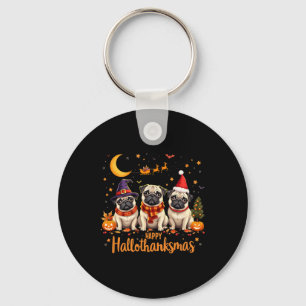 Happy Hanksgivi Pug Dogs Halloween Thanksgivi Sleutelhanger