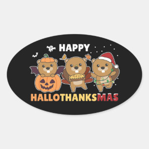 Happy Hanksmas Beaver-kerstbever-klasse Ovale Sticker