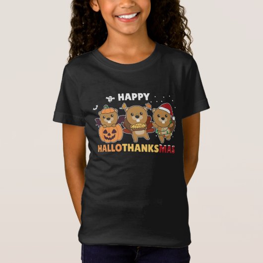 Happy Hanksmas Beaver-kerstbever T-shirt (Voorkant)