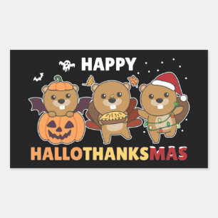Happy Hanksmas Beaver Squar Rechthoekige Sticker