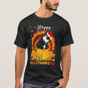 Happy Hanksmas Black Cat Pumpkin Santa Hat T T-shirt