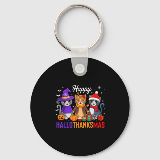 Happy Hanksmas Cat Halloween Thanksgiving Ch Sleutelhanger (Voorkant)