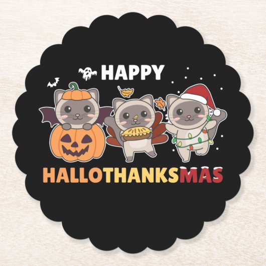 Happy Hanksmas Cat Kerstelephant Paper Kartonnen Onderzetters (Voorkant)