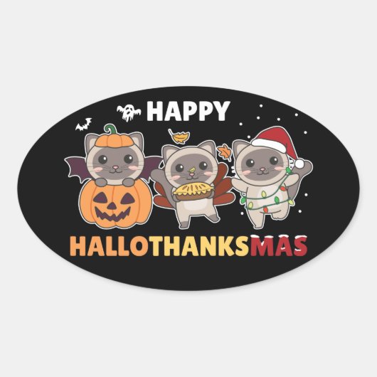 Happy Hanksmas Cat Kerstmis Elephant Classi Ovale Sticker (Voorkant)