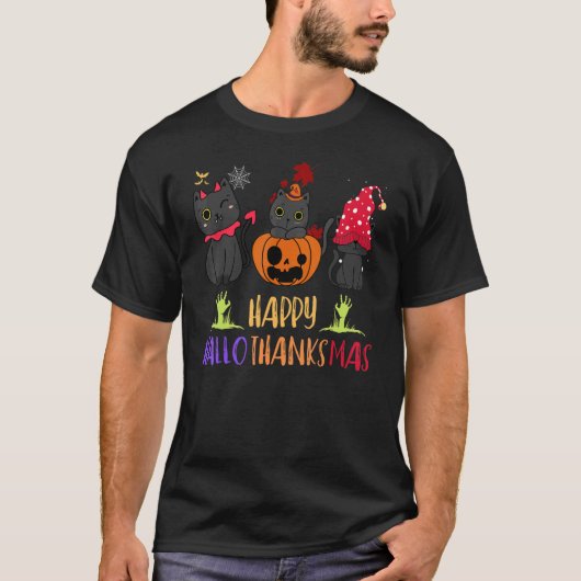 Happy Hanksmas Cat Vampire Santa Hat Pumpkin T-shirt (Voorkant)