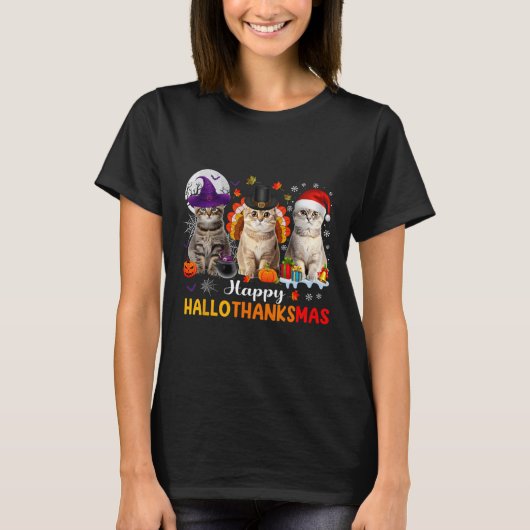Happy Hanksmas Cats Halloween Thanksgiving C T-shirt (Voorkant)