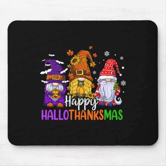 Happy Hanksmas Cute Gnomes Herfst Halloween Wo Muismat (Voorkant)
