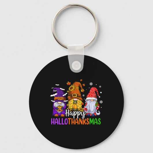 Happy Hanksmas Cute Gnomes Herfst Halloween Wo Sleutelhanger (Voorkant)