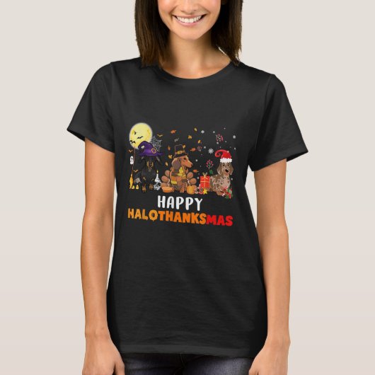 Happy Hanksmas Dachshund Hondenliefhebber Hallowee T-shirt (Voorkant)