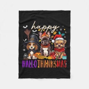 Happy Hanksmas Dogs Halloween Thanksgiving C Fleece Deken