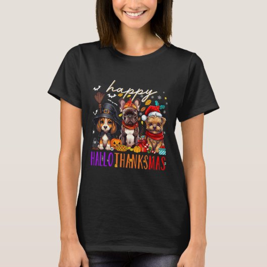 Happy Hanksmas Dogs Halloween Thanksgiving C T-shirt (Voorkant)