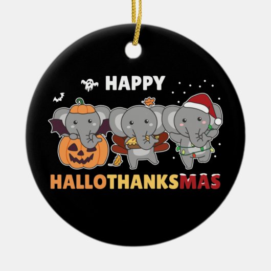 Happy Hanksmas Elephant Kerstolifant C Keramisch Ornament (Voorkant)