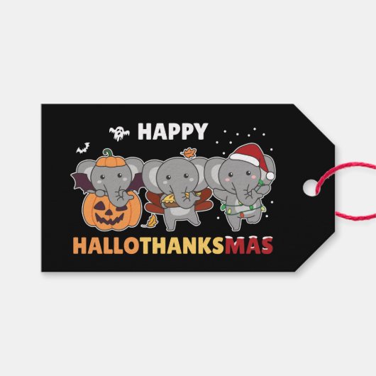 Happy Hanksmas Elephant Kerstolifant Cadeaulabel (Voorkant (Horizontaal))