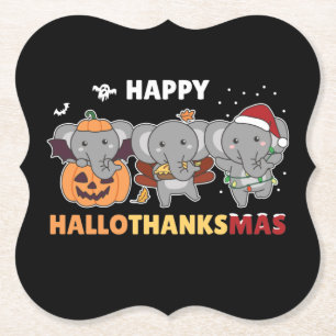 Happy Hanksmas Elephant Kerstolifant P Kartonnen Onderzetters