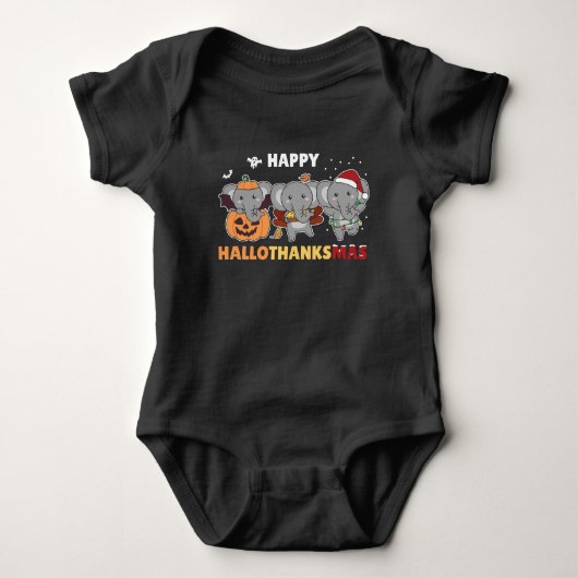 Happy Hanksmas Elephant Kerstolifant Romper (Voorkant)
