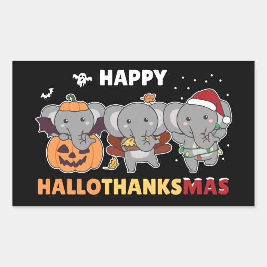 Happy Hanksmas Elephant Kerstolifant S Rechthoekige Sticker (Voorkant)