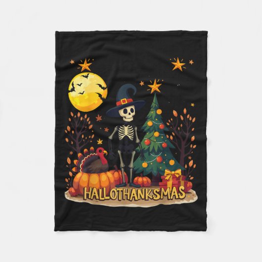 Happy Hanksmas Funny Halloween Kerstmis Fleece Deken (Voorkant)