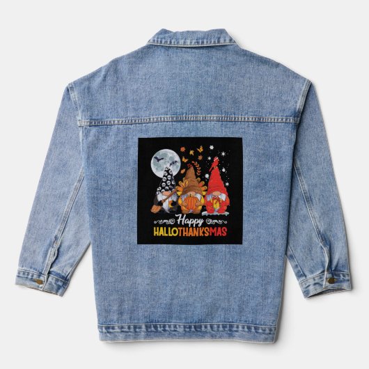 Happy Hanksmas Gnomes Halloween Thanksgiving Denim Jacket (Achterkant)