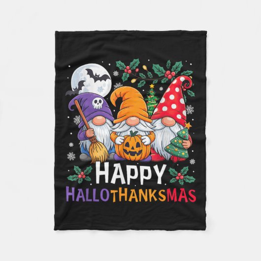 Happy Hanksmas Gnomes Halloween Thanksgiving Fleece Deken (Voorkant)