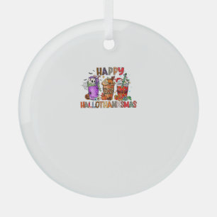 Happy Hanksmas Gnomes Halloween Thanksgiving Glas Ornament