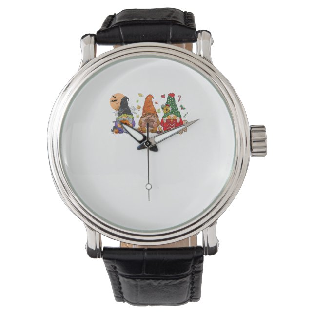 Happy Hanksmas Gnomes Halloween Thanksgiving Horloge (Voorkant)