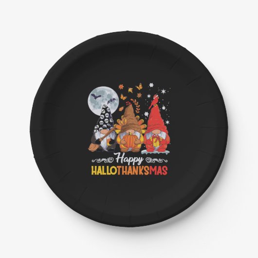 Happy Hanksmas Gnomes Halloween Thanksgiving Papieren Bordje (Voorkant)