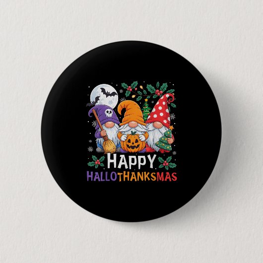 Happy Hanksmas Gnomes Halloween Thanksgiving Ronde Button 5,7 Cm (Voorkant)