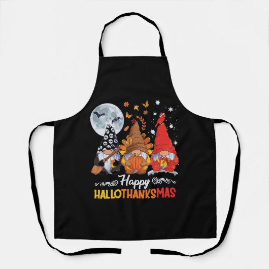 Happy Hanksmas Gnomes Halloween Thanksgiving Schort (Voorkant)