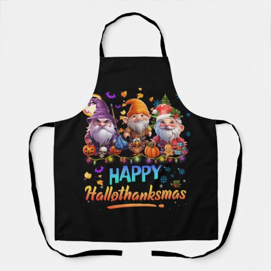Happy Hanksmas Gnomes Halloween Thanksgiving Schort (Voorkant)