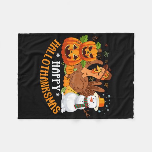 Happy Hanksmas Halloween Thanksgiving Christus Fleece Deken (Voorkant (Horizontaal))