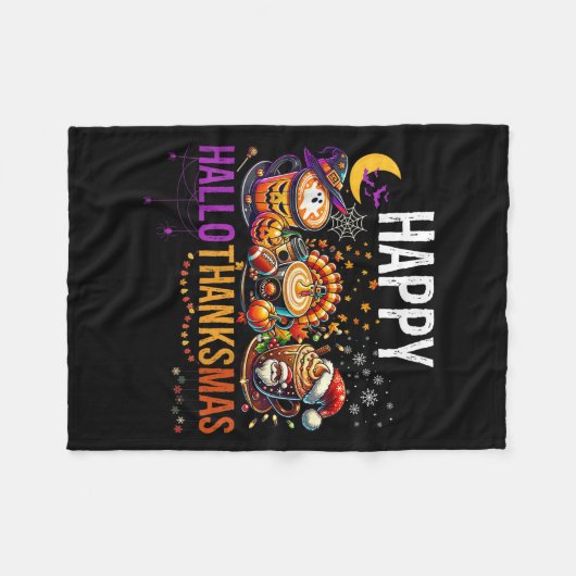 Happy Hanksmas Halloween Thanksgiving Christus Fleece Deken (Voorkant (Horizontaal))