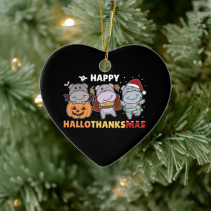 Happy Hanksmas Hippos Kerstmis Hippo Cerami Keramisch Ornament