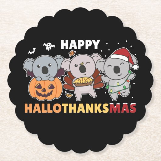 Happy Hanksmas Koalas-kerstkrant Koala Kartonnen Onderzetters (Voorkant)