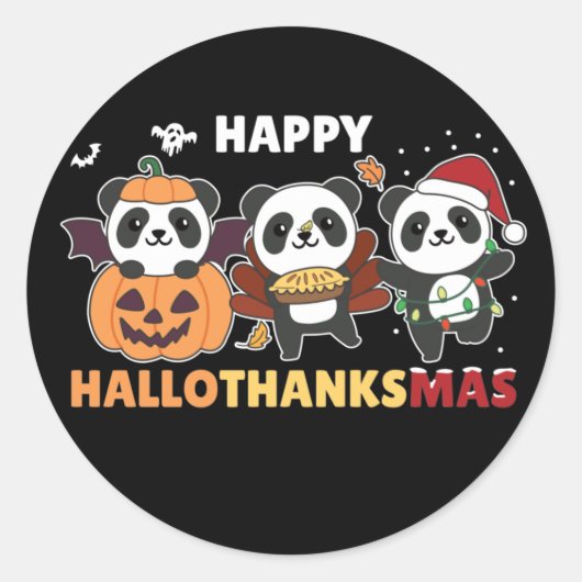 Happy Hanksmas Pandas Kersti Panda Classi Ronde Sticker (Voorkant)