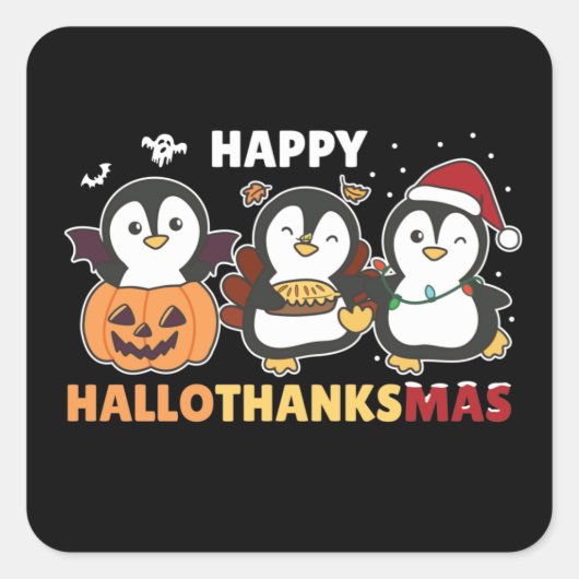 Happy Hanksmas Penguins Kerstmis Penguin Sq Vierkante Sticker (Voorkant)