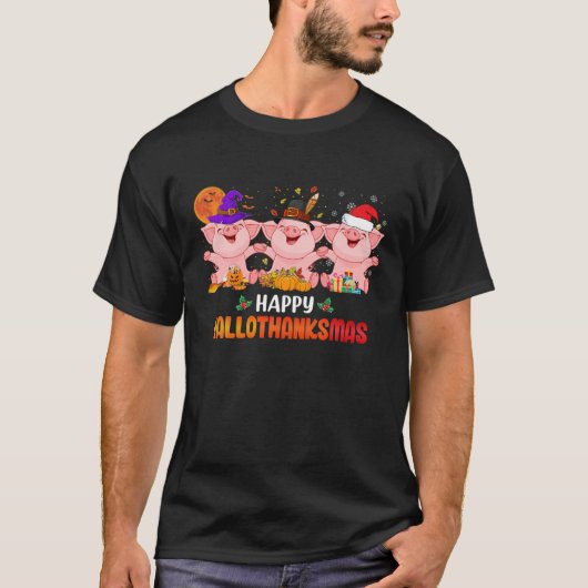 Happy Hanksmas Pig Lover Halloween Thanksgiv T-shirt (Voorkant)