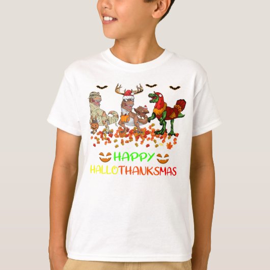 Happy Hanksmas Pumpkin Dinosaur Turkey T Rex T-shirt (Voorkant)