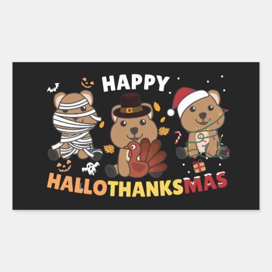 Happy Hanksmas Quokka Kerstfeestdag squa Rechthoekige Sticker (Voorkant)