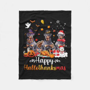 Happy Hanksmas Rottweiler Dog Halloween Chri Fleece Deken