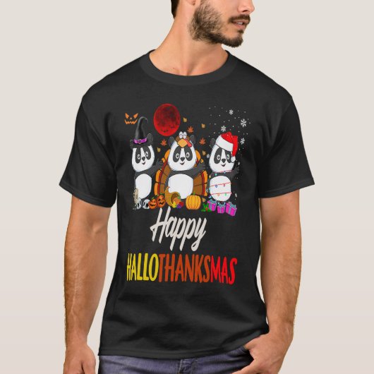 Happy Hanksmas Santa Panda Halloween Thanksg T-shirt (Voorkant)
