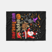 Happy Hanksmas Skeleton Pumpkin Santa Turkije Fleece Deken (Voorkant (Horizontaal))