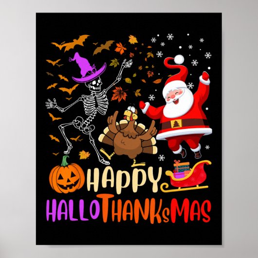 Happy Hanksmas Skeleton Pumpkin Santa Turkije Poster (Voorkant)